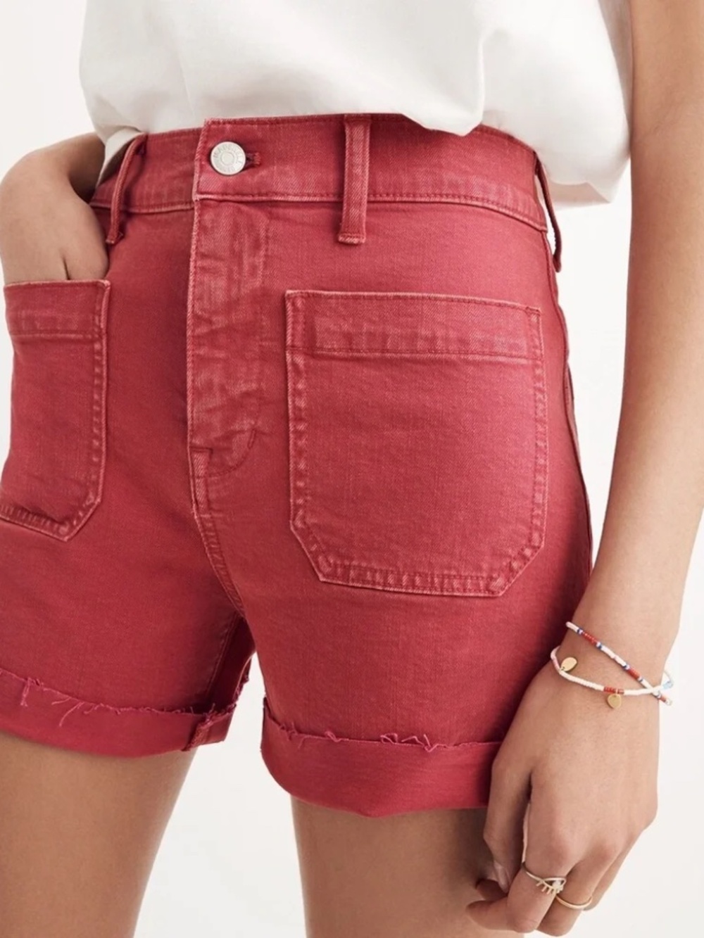 Madewell Raspberry-Pink High-Rise Raw Hem Jean Shorts